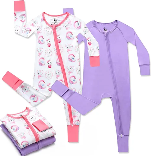 Vista 19 de Pijama de viscosa de bambú con cremallera de 2 vías para cambio de pañal, 0 a 24 meses, suave y elástico, paquete de 2 Oso azul
