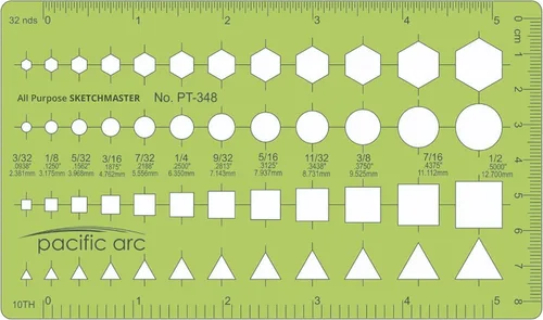 Vista 22 de Guía de plantilla de círculos Pacific Arc, 40 círculos perfectos desde 1/32 hasta 1 5/8 pulgadas con graduaciones en pulgadas y métricas