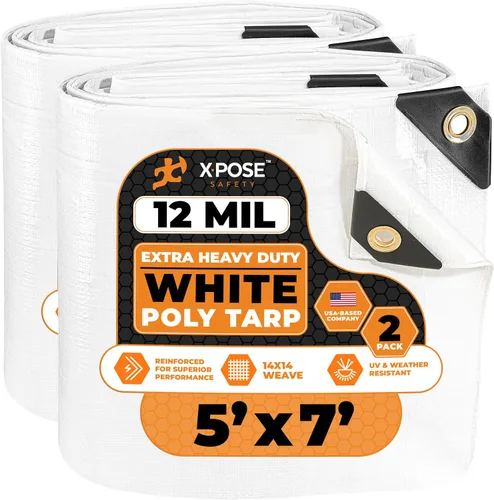 Vista 225 de Xpose Safety Lona protectora de polietileno plateado resistente de 5 x 7 pies - Funda protectora multiusos - Duradera, resistente al agua