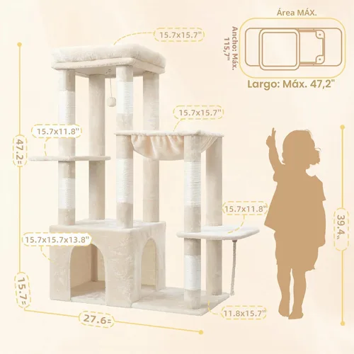Vista 7 de Heybly Árbol para gatos resistente con base grande para gatos grandes de Beige