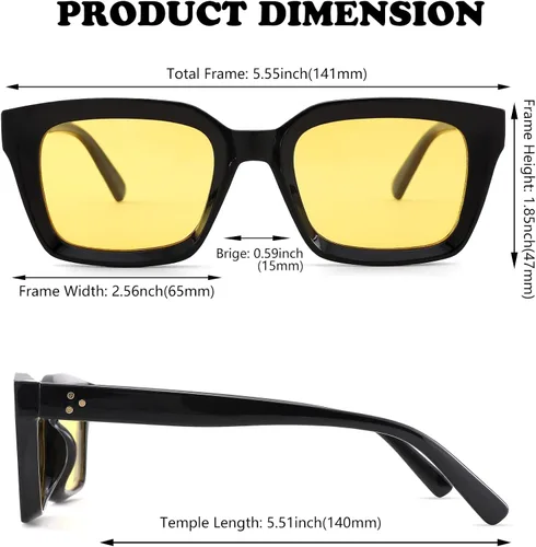 Vista 3 de NULOOQ Lentes de conducción de visión nocturna para mujeres y hombres, marco grueso cuadrado antirreflejos, lentes polarizados amarillos HD UV400
