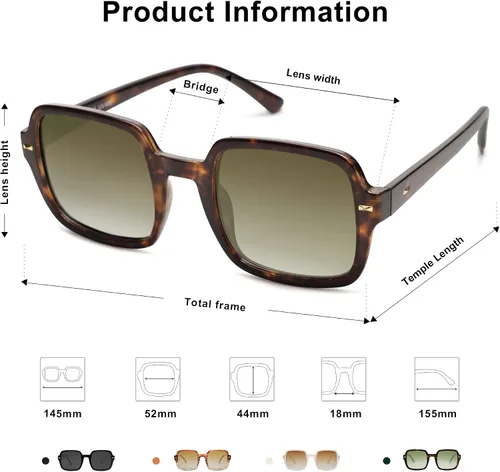 Vista 4 de SOJOS Retro Square Polarized Sunglasses for Women Men Classic Vintage Sunnies SJ2226