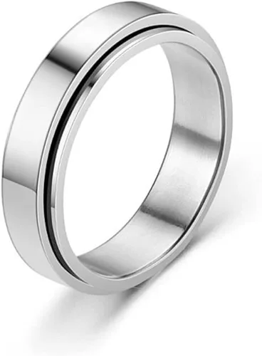 Vista 2 de COLORFUL BLING Anillo giratorio de acero inoxidable con acabado pulido, anillos de pareja de cristal antiansiedad para mujeres y hombres, alivio