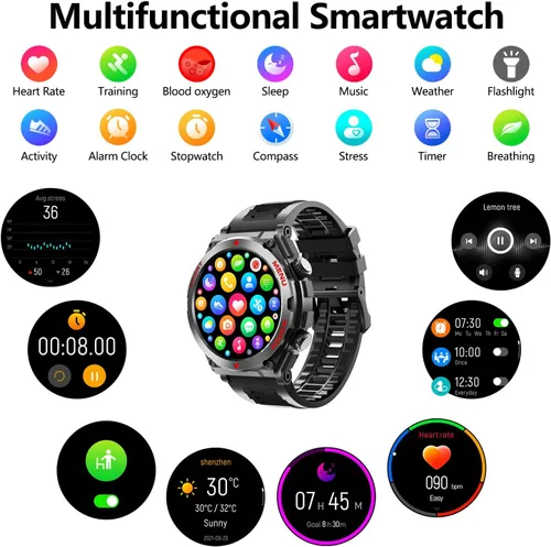 Vista 3 de Reloj inteligente con función de teléfono, hace/responde llamadas, control de voz AI, reloj inteligente con 28 modos deportivos, podómetro, reloj