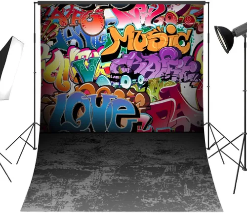 Vista 6 de LB Telón de fondo de graffiti hip hop para fotografía de los años 80 y 90 para decoración de fiestas de 3 x 5 pies, fondo de fotos de retrato