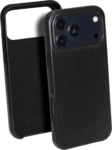Vista 27 de Funda de teléfono delgada de cuero Wilken compatible con iPhone 15 Compatible con MagSafe y carga inalámbrica Cubierta de cuero de grano Negro
