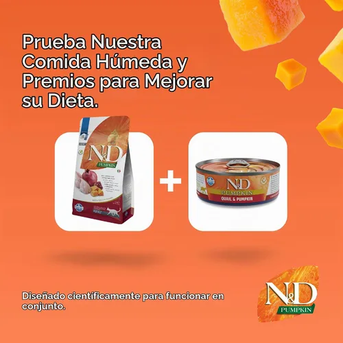Vista 9 de Farmina N&D, receta de calabaza y codorniz de calabaza, comida seca para gatos adultos, 3.3 libras