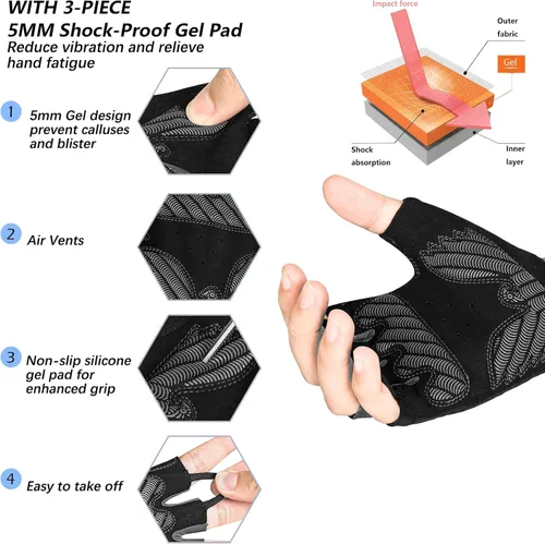 Vista 2 de MOREOK Cycling Gloves Bike Gloves for MenWomen-5MM Gel Pad Half Finger Bicycle Biking Gloves for CyclingWeight LiftingGymMotorcycleRowingOutdoor