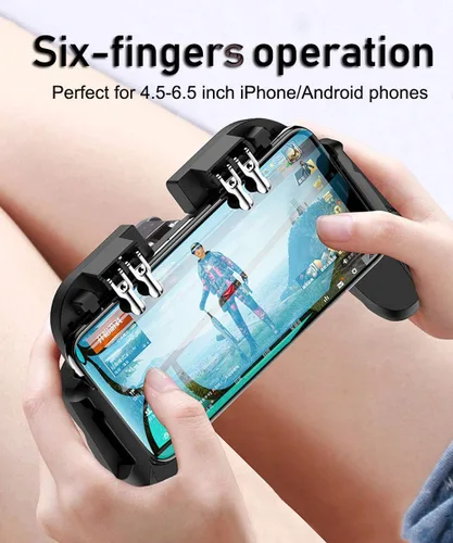 Vista 2 de Controlador de juego móvil de 4 gatillos con ventilador de refrigeración para PUBGCall of DutyFortnite Operación de 6 dedos YOBWIN L1R1 L2R2 Gaming