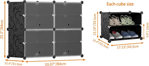 Vista 2 de HOMIDEC - Zapatero de 4 niveles para almacenamiento de 16 pares de zapatos, estantes de plástico para zapatos, organizador para armario, pasillo