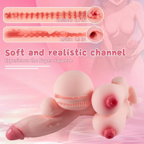 Vista 3 de Muñeca sexual pequeña transexual juguetes sexuales vaginas de bolsillo 2 en 1 FUTA masturbador masculino juguetes con consolador suave realista