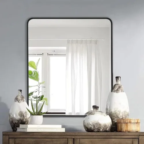 Vista 14 de LEDLUX Espejo de baño negro de 24 x 32 pulgadas, espejo sin cobre, marco de metal, espejo rectangular montado en la pared, espejo moderno
