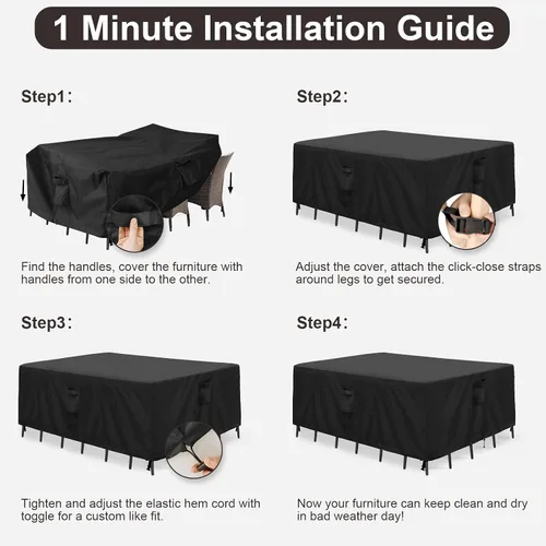 Vista 7 de PureFit Fundas para muebles de patio, funda impermeable para muebles de mesa de exterior rectangular, cubierta de sofá seccional de patio