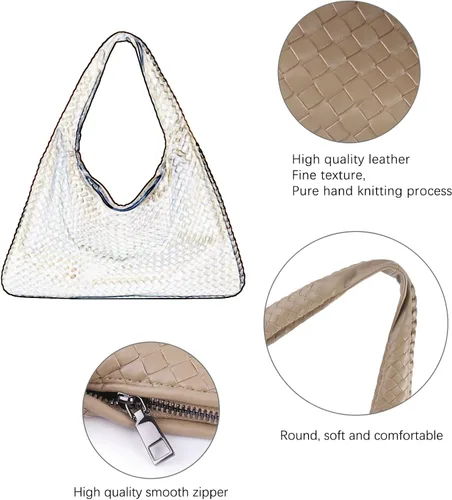 Vista 4 de Bolso Hobo de cuero tejido con bolso para mujer, bolso de hombro con asa superior, bolsas de mano para mujer, bolso suave de gran capacidad