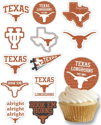 Vista 28 de Decoraciones para cupcakes de la Universidad de Alabama, suministros para fiestas de fútbol americano, cumpleaños, graduación (24 piezas)