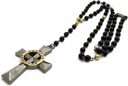 Vista 2 de COLLAR VERITAS AEQUITAS CRUZ BOONDOCK SAINTS COLLAR DE CRISTAL CON CUENTAS ROSARIO
