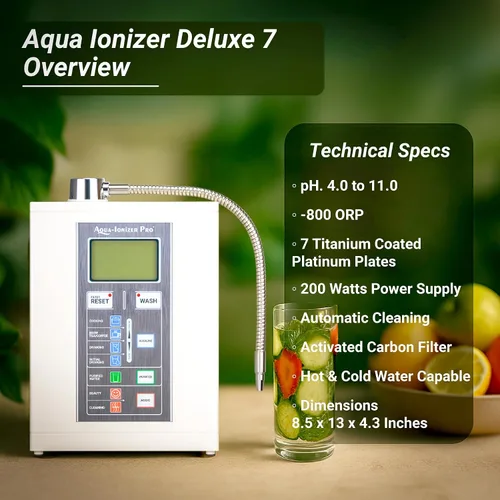 Vista 8 de Aqua Ionizer Deluxe 7.0 Ionizador de agua Sistema de filtración de agua alcalina Produce pH 4.5-11.0 ORP de hasta -800 mV 4000 litros por