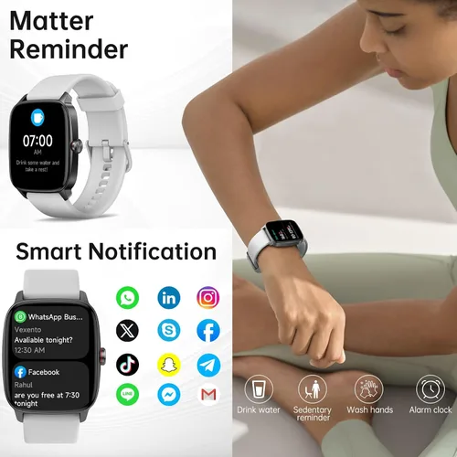 Vista 3 de Relojes inteligentes para mujeres y hombres con llamada Bluetooth y voz AI, monitor de actividad física HD de 1.85 pulgadas con monitor de sueño