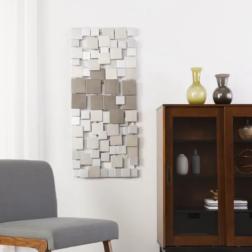 Vista 7 de SEI Furniture Wavson - Escultura de pared, diseño geométrico 3D, arte de pared de montaje único, plateado, 47.00 x 2.25 pulgadas