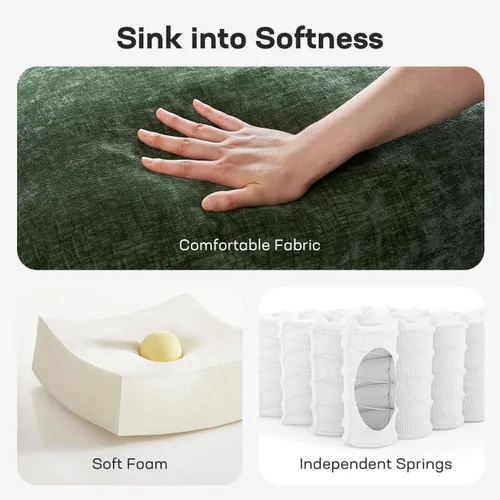Vista 7 de Marsail Sofá cama extraíble, sofá cama tamaño Queen con colchón de espuma viscoelástica, sofá cama convertible 2 en 1 de felpilla con 2 fundas