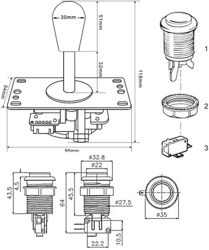 Vista 7 de EG STARTS Joystick Arcade para 2 jugadores, piezas de bricolaje, 2 codificadores USB + 2 joysticks ovalados de elipse Hanlde + 18 botones