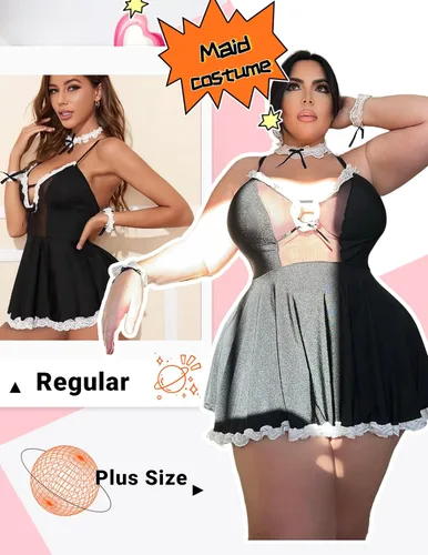 Vista 4 de Avidlove Lencería sexy para mujer, juego de rol, traje de sirvienta, cosplay, vestido de lencería de encaje travieso babydolls lencería