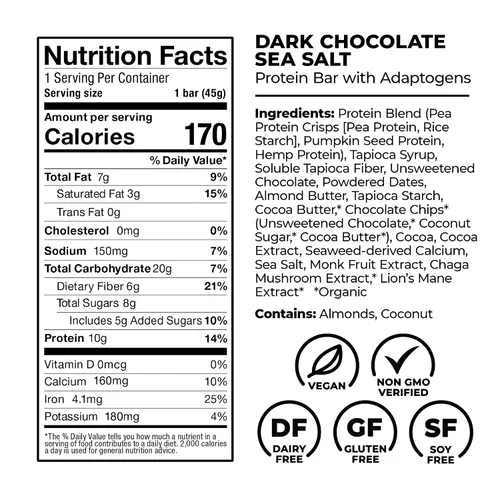 Vista 5 de Barras de proteína funcional Laird Superfood – Barra de proteína pero mejor con ingredientes reales, hongos funcionales 10g de proteína a base