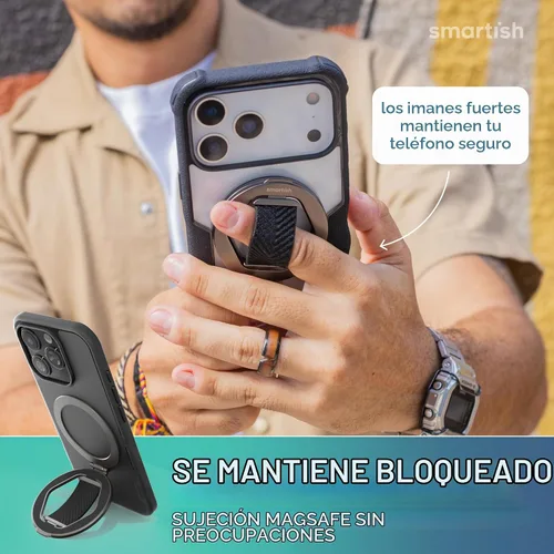 Vista 2 de Smartish® MagSafe Grip Kickstand - Quickstand - Agarre Magnético para Teléfono Celular con Anillo para Dedo, Relleno de Calcetín Navideño - Soporte