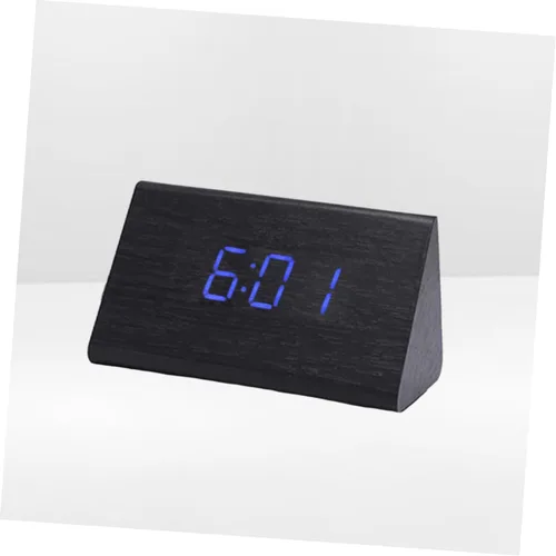 Vista 3 de Moderno reloj de escritorio LED de madera con control de sonido, pantalla digital grande, alarma con función de repetición, termómetro