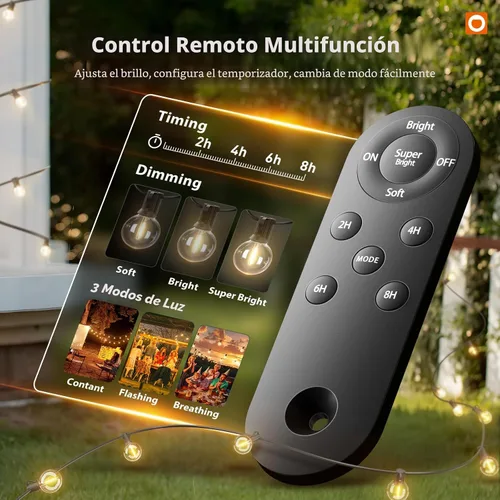 Vista 4 de addlon Cadena de luces solares para exteriores de 25 pies con alimentación solar, resistente al agua con control remoto, cadena de luces solares