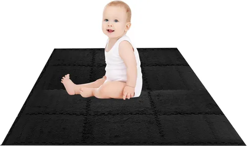 Vista 8 de 12 piezas de alfombrillas de espuma de felpa gruesa entrelazadas para el piso, azulejos de espuma entrelazados con bordes para niños, alfombra