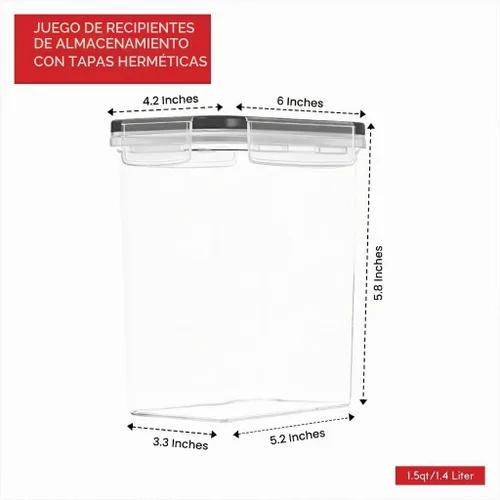 Vista 4 de DWËLLZA KITCHEN Juego de recipientes herméticos para almacenamiento de alimentos, 8 piezas, 1.4 litros, recipientes de almacenamiento de plástico