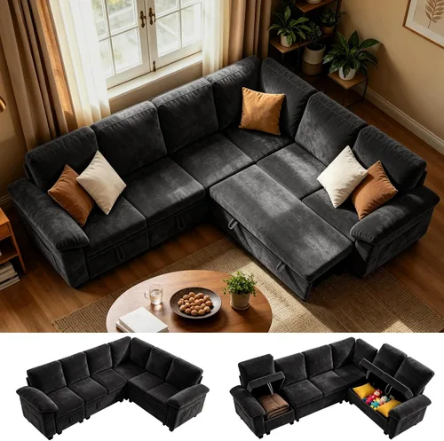 Vista 30 de 86" L-Shaped Sectional Sleeper Couch, Modular Pull-Out Storage Sofa Bed Green