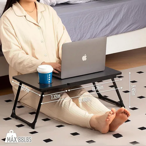 Vista 5 de Mesa para Laptop para Cama y Sofá, Mesa de Cama Plegable Ajustable con Portavasos, Bandeja para Servir Desayuno, Soporte de Mesa Portátil