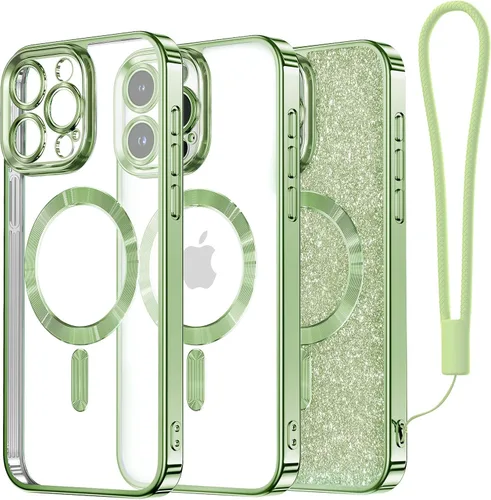 Vista 86 de Meifigno Funda diseñada para iPhone 16 Pro de 6.3 pulgadas, [Tarjeta con Purpurina y Correa para la Muñeca] [Compatible con MagSafe] Protección