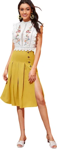 Vista 4 de Floerns - Blusa bordada, con encaje guipur, de cuello simulado, para mujer
