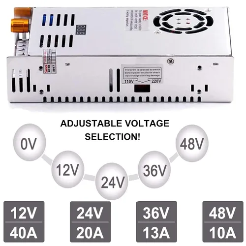 Vista 3 de EAGWELL Fuente de alimentación CC CA 110V/220V a DC 0-48V 10A 480W Buck Convertidor, adaptador LED ajustable regulado 5V 12V 24V 30V 36V 48V Volt