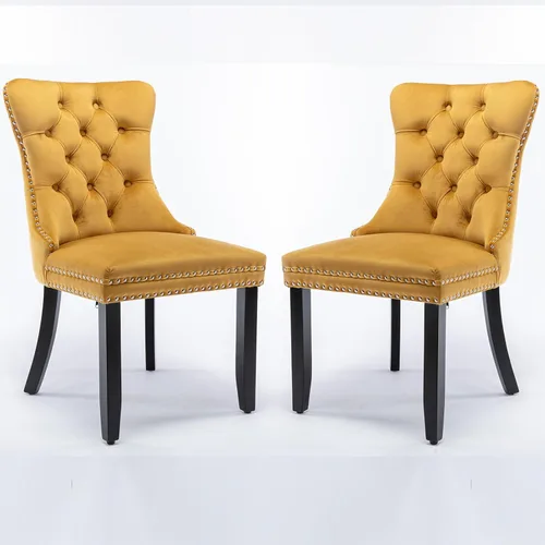 Vista 12 de Parson's Chairs - Silla de comedor tapizada de terciopelo de madera maciza con patas chapadas de acero inoxidable cromado, ribete de cabeza de clavo