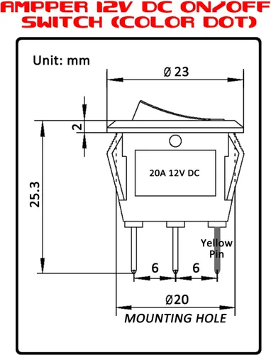 Vista 2 de Ampper Interruptores basculantes redondos iluminados DC 12V 20A, interruptor de palanca SPST redondo de 3 pines de 0.787 in con cables, terminales
