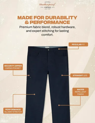 Vista 2 de Weatherproof Vintage Pantalones casuales de senderismo para hombre, pantalones de trabajo ligeros y elásticos para hombre con bolsillo de carga