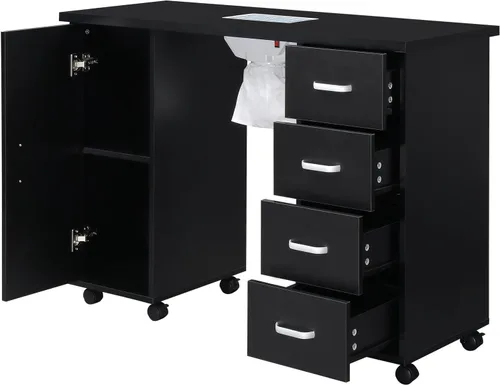 Vista 4 de Winado Mesa de manicura para uñas, escritorio de salón negro con colector
