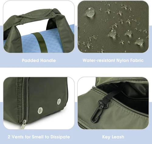 Vista 4 de Bolsa de gimnasio para mujer con compartimento para zapatos y bolsillo húmedo con soporte ajustable para esterilla de yoga, Verde militar, Moda