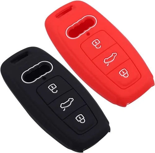 Vista 2 de Funda de silicona para llavero compatible con Audi A6 E-Tron A6L A8L A6 A7 A8 Q8 (negro rojo)