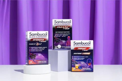 Vista 6 de Tabletas para el alivio del resfriado y de la gripa Sambucol Black Elderberry, 30 tabletas (2 paquetes) Homeopathic Black Elderberry Cold