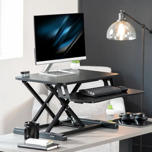 Vista 2 de VIVO Convertidor de escritorio de 26 pulgadas, Serie K, elevador ajustable de sentado a parado, estación de trabajo para dos monitores y laptop