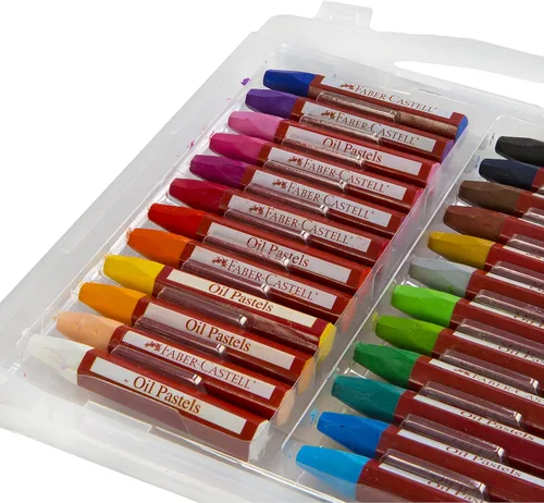 Vista 2 de Faber-Castell Pasteles de aceite mezclables en estuche de almacenamiento duradero, 24 colores vibrantes, pasteles no tóxicos para niños