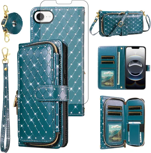 Vista 9 de Funda para teléfono iPhone 6 6S con cremallera y protector de pantalla con protector de pantalla, correa de cordón cruzado, ranura para iPhone 6 Six
