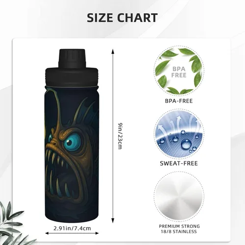 Vista 4 de Anglerfish Insulated Stainless Steel Kettle Print Funny Water Bottle Insulated Ideal for Sports and Travel