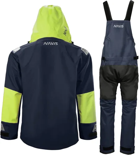 Vista 3 de NAVIS MARINE Conjunto combinado de chaqueta de vela y pantalones con peto, Ocean PRO - Traje de lluvia para pesca en ángulo, impermeable