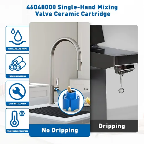 Vista 4 de Cartucho de cerámica mejorado para grifo 46048000 de 1.811 in compatible con Grohe 46048 cartucho de cerámica con válvula mezcladora de una sola